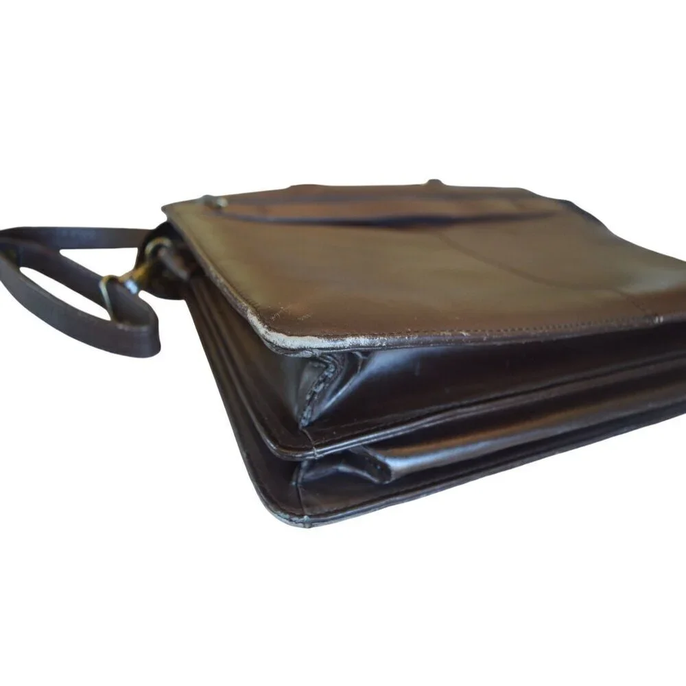 Vintage London Fog Brown Leather Briefcase Crossbody File Bag Document Holder
